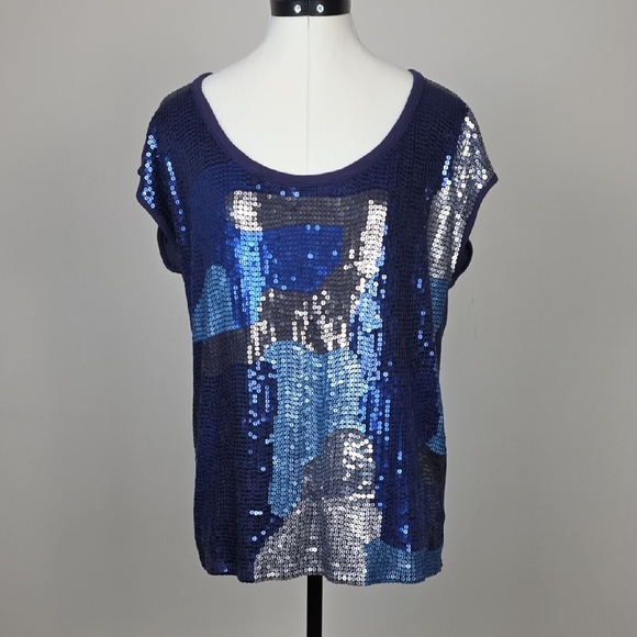 Michael Kors Blue Sequin Knit Top – Size L - Picture 2 of 9